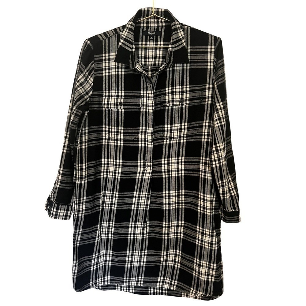 MADEWELL Daywalk Plaid Flannel Shirt Dress Size S Long Sleeve Black Autumn Fall - Picture 2 of 11